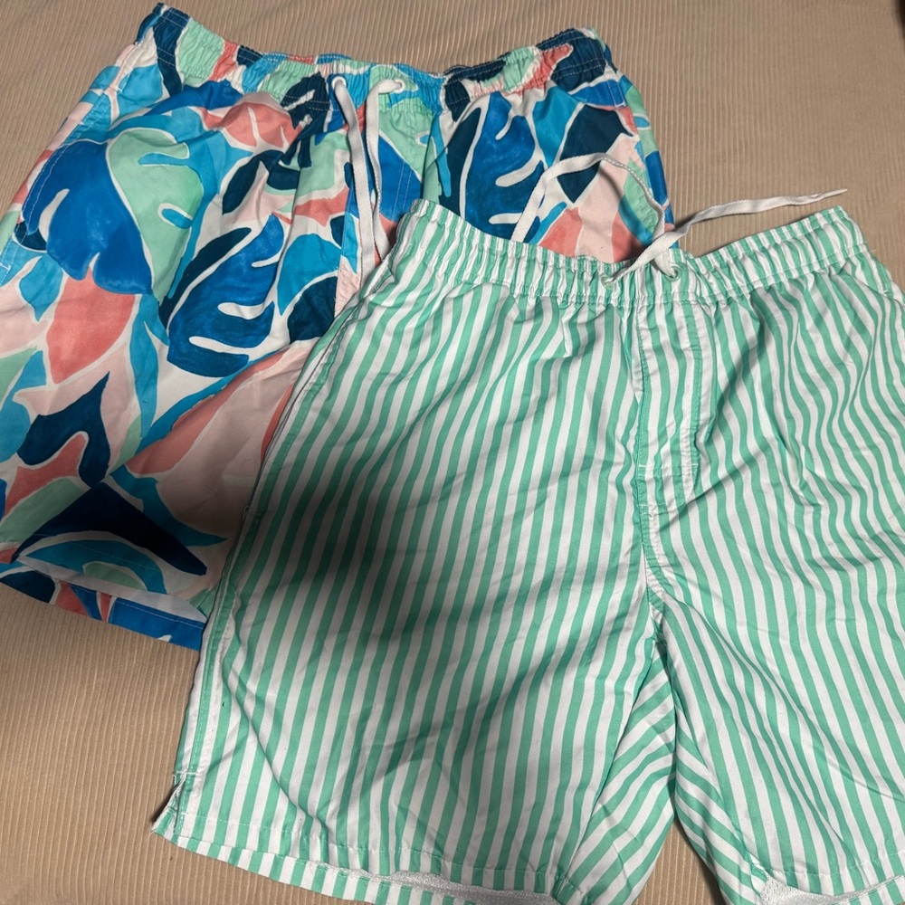 Old Navy Men's Swim Trunks - Tropical Blue and Green Stripes